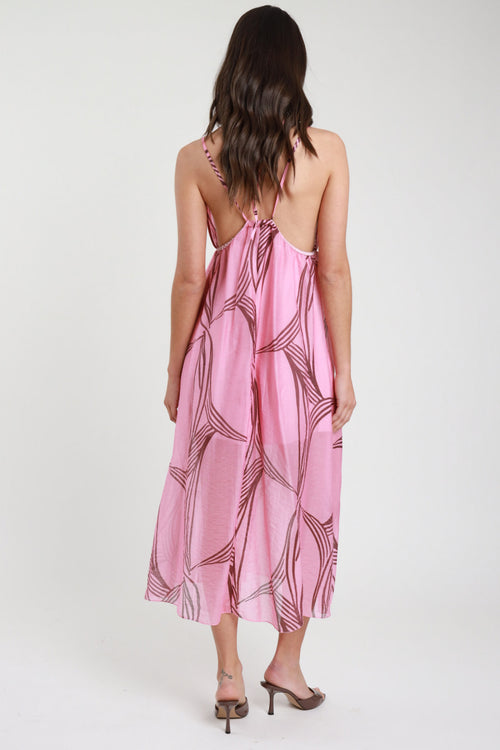 rochie lungă de vara cu imprimeu abstract, croială fluidă