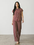 Pantaloni de dama Haveone cu dungi si elastic in talie din viscoza culoare bordeaux