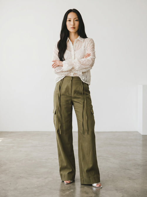Pantaloni dama cargo verde militar