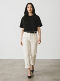 Pantaloni dama slim din fleece alb