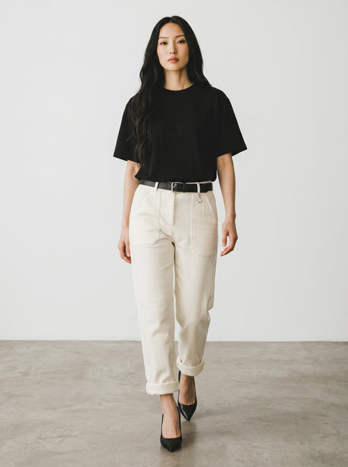 Pantaloni dama slim din fleece alb