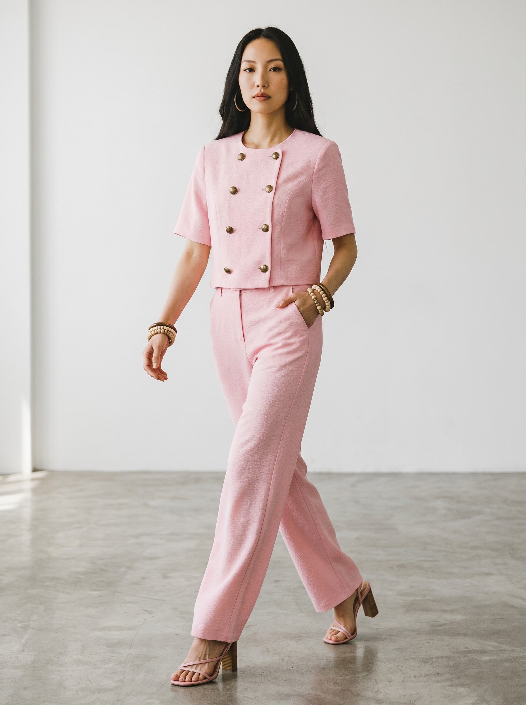 sacou roz elegant de dama pentru evenimente cu maneca scurta