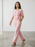 Pantaloni eleganti de dama roz pudra pentru evenimente