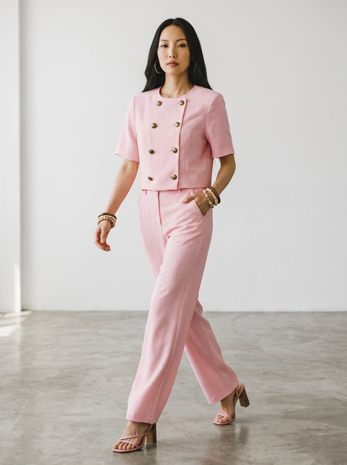 Pantaloni eleganti de dama roz pudra pentru evenimente