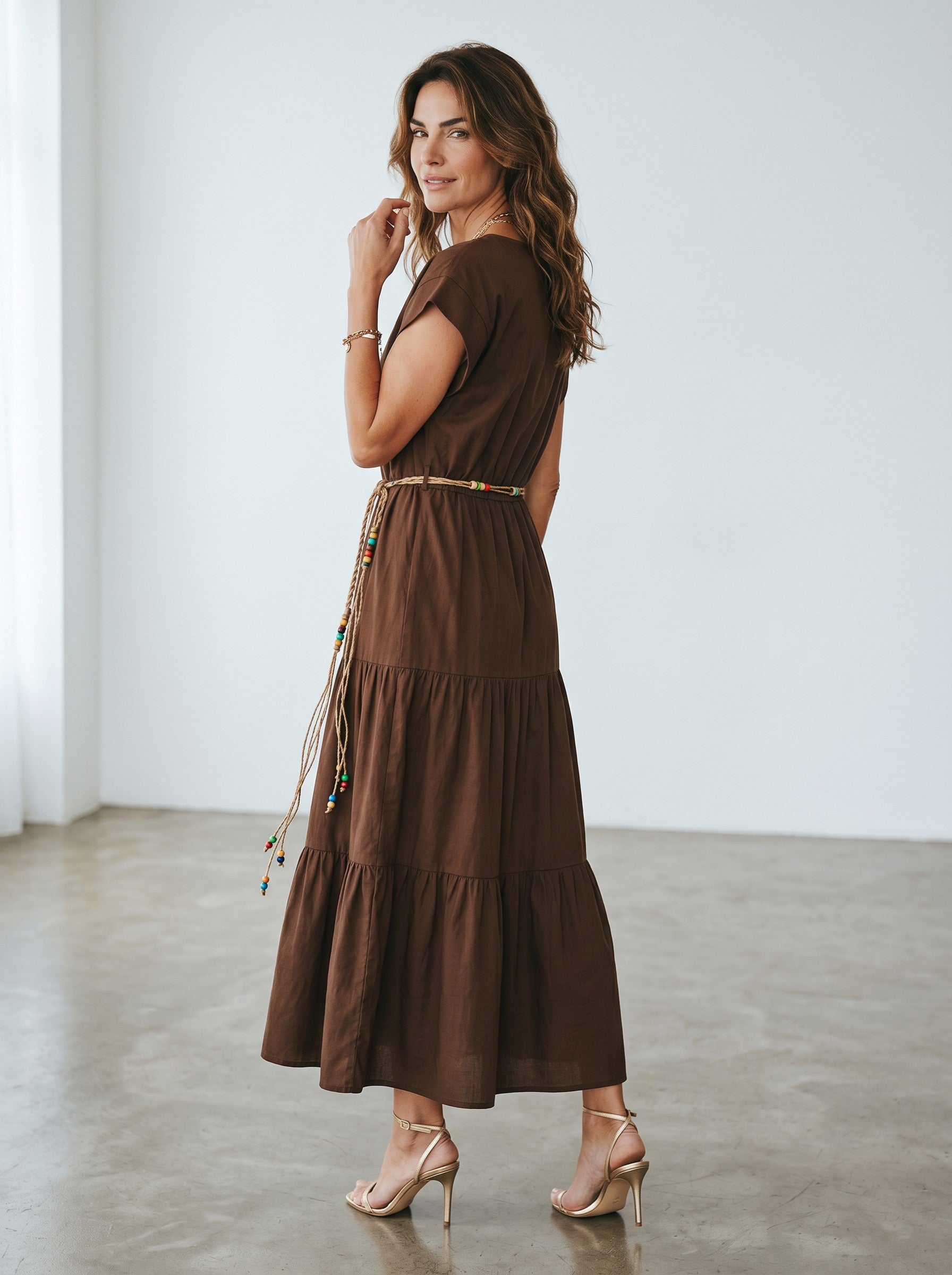 Rochie de vara midi din bumbac culoare maro