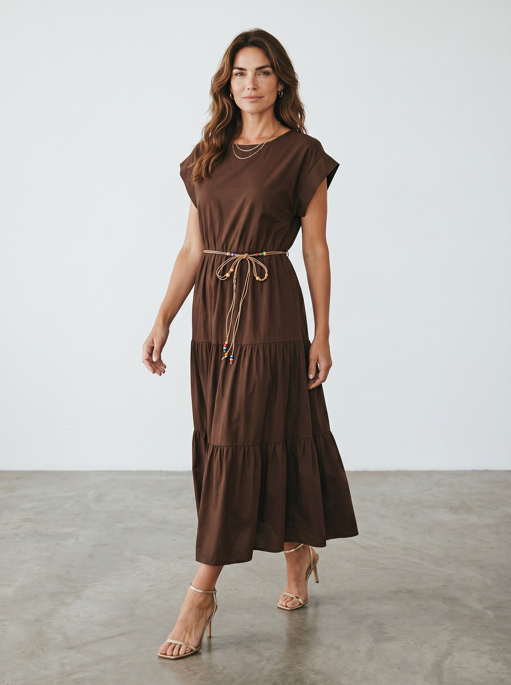 Rochie de vara midi din bumbac culoare maro