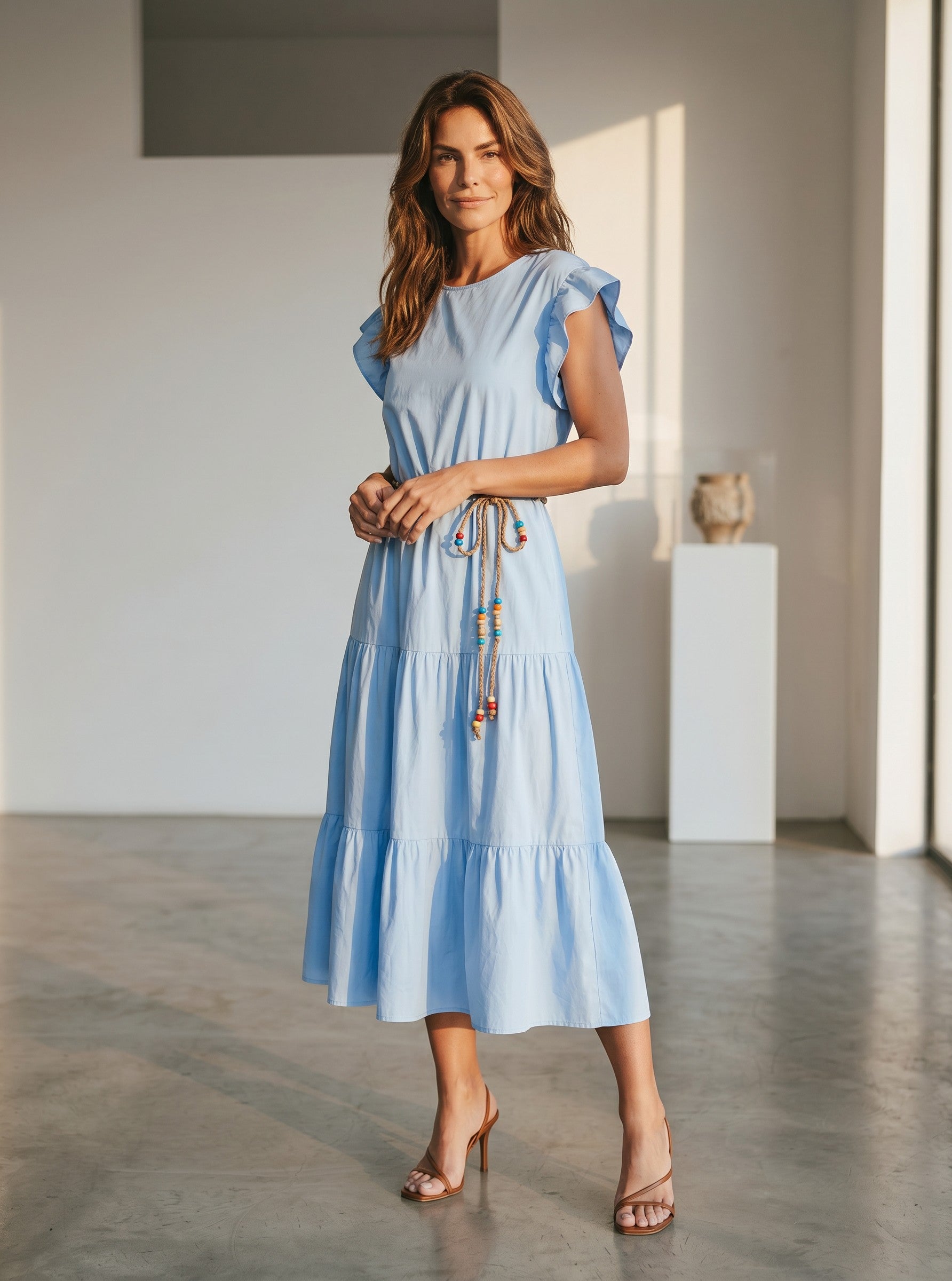 Rochie de vara midi din bumbac albastru