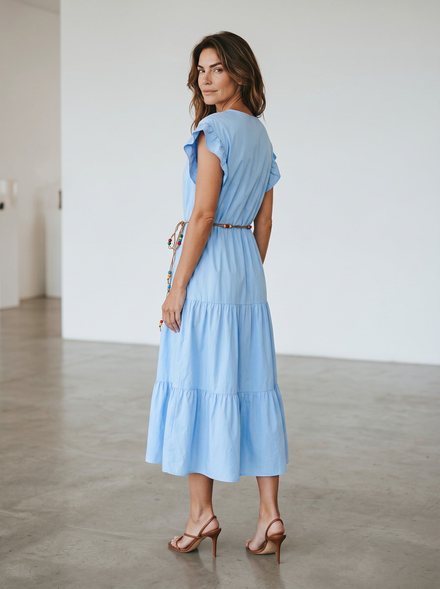 Rochie de vara midi din bumbac albastru