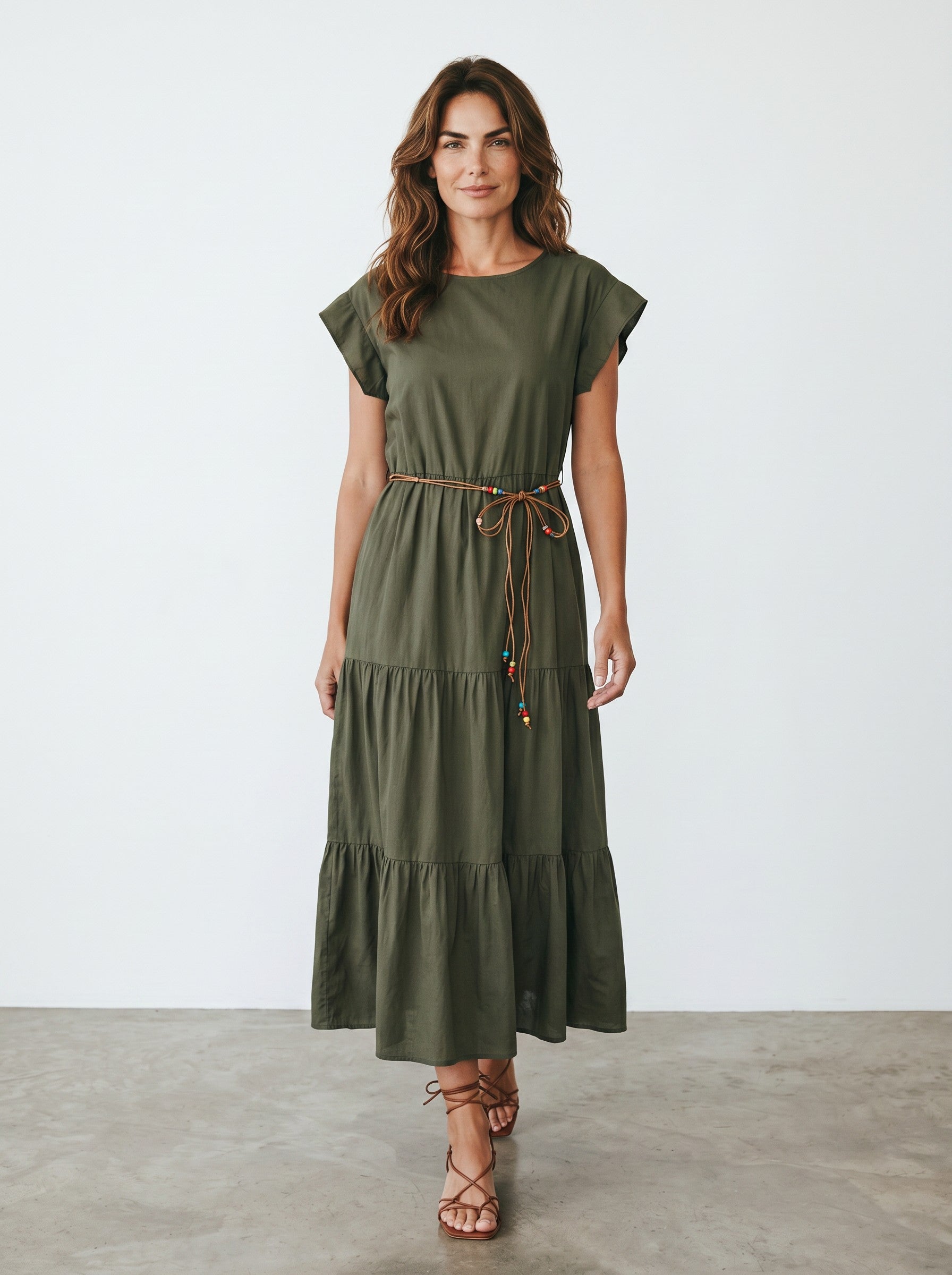 Rochie de vara midi din bumbac culoare verde