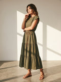 Rochie de vara midi din bumbac culoare verde