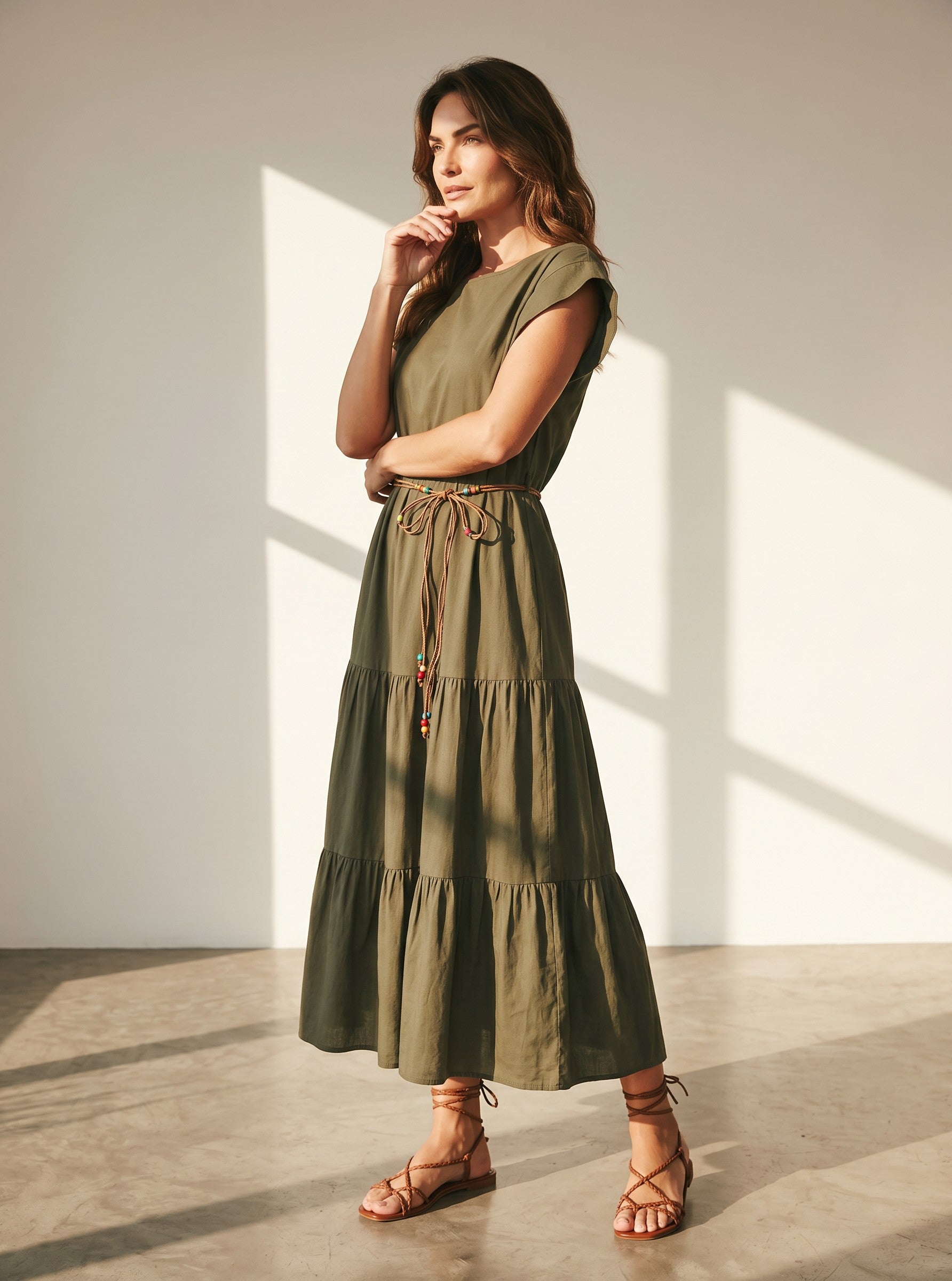 Rochie de vara midi din bumbac culoare verde