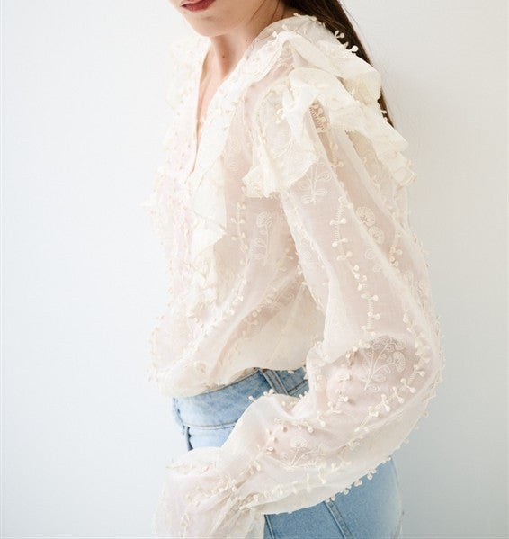 Cămașă damă cu broderie și decolteu în V