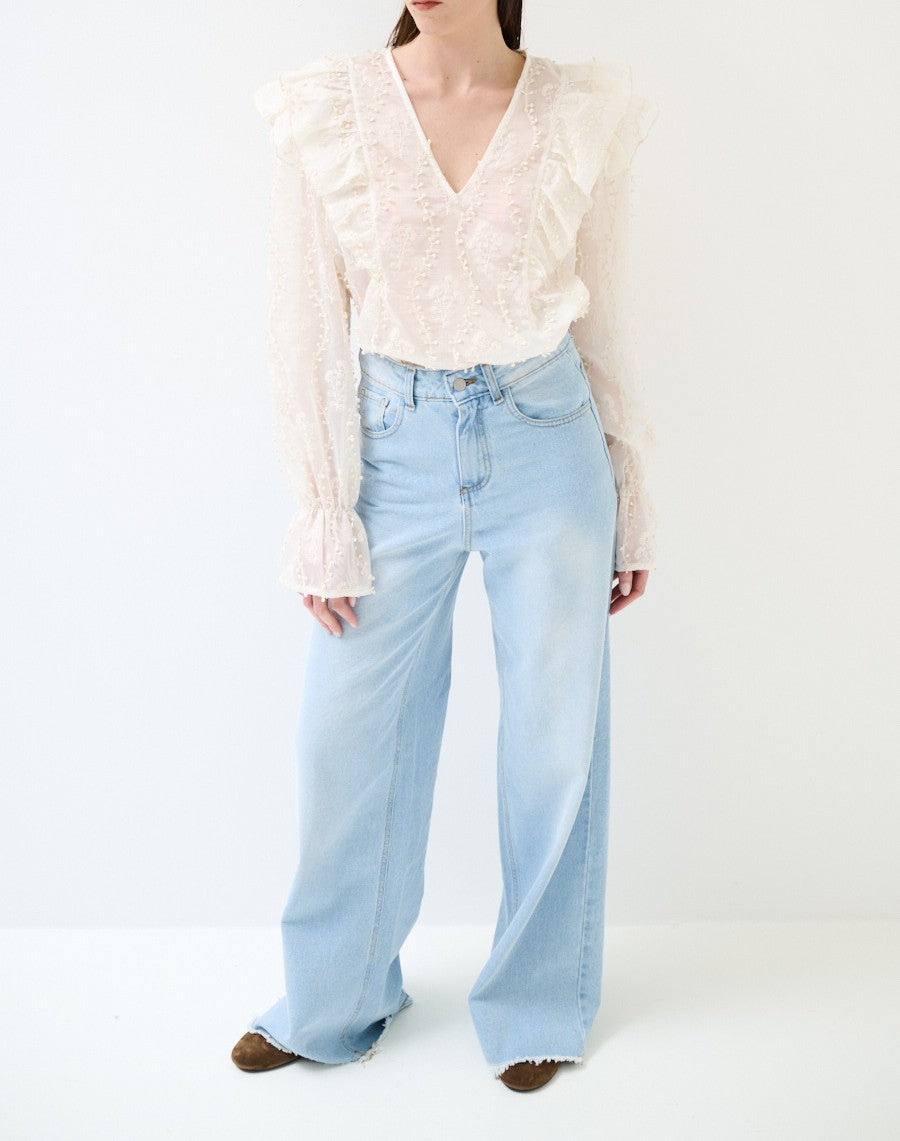 Cămașă damă cu broderie și decolteu în V