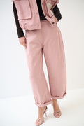 Pantaloni dama balloon fit din bumbac roz