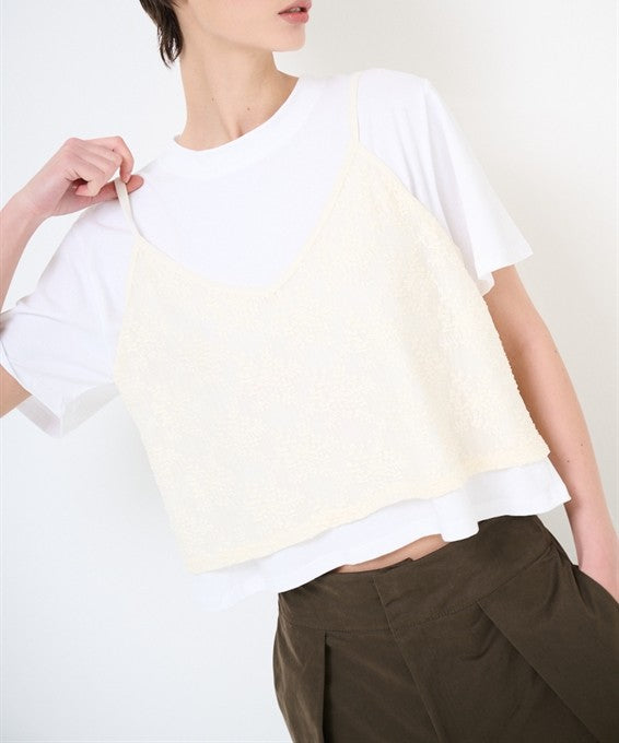 Tricou dama bumbac cu insertie din dantela