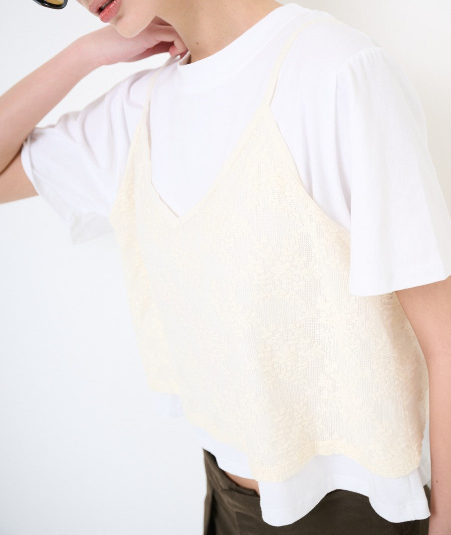 Tricou dama bumbac cu insertie din dantela