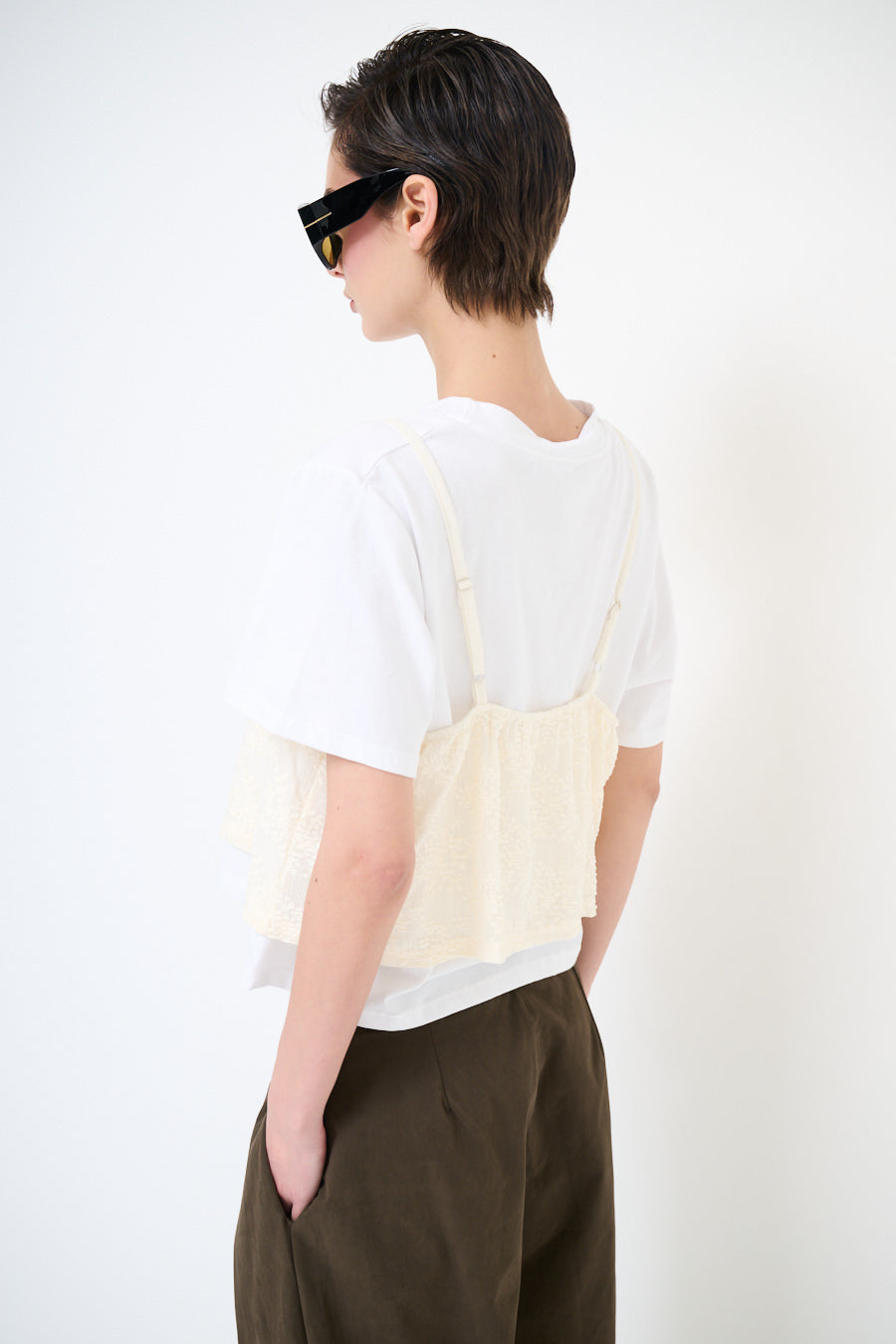 Tricou dama bumbac cu insertie din dantela