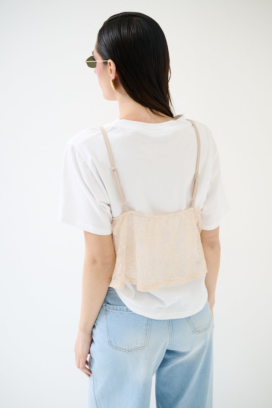Tricou dama din bumbac cu top din dantela