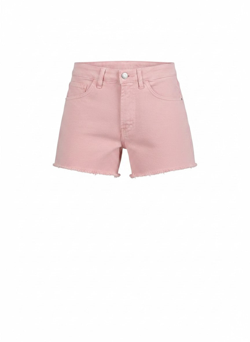 Pantaloni scurti din bumbac Haveone Isla albi cu tiv franjurat si 5 buzunare de dama culoare roz