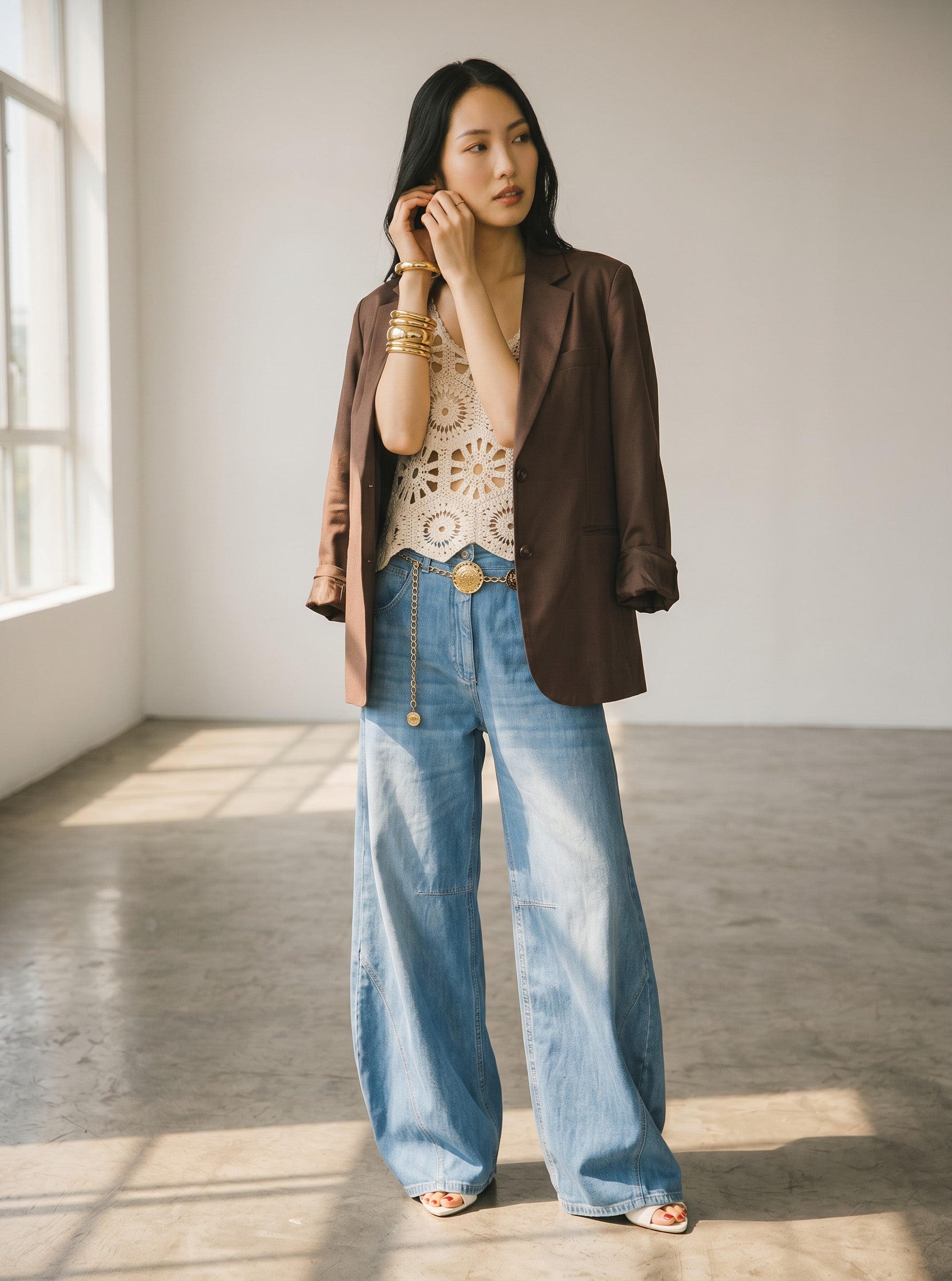 Top scurt crosetat Haveone de dama in stil boho chic cu bretele late culoare bej