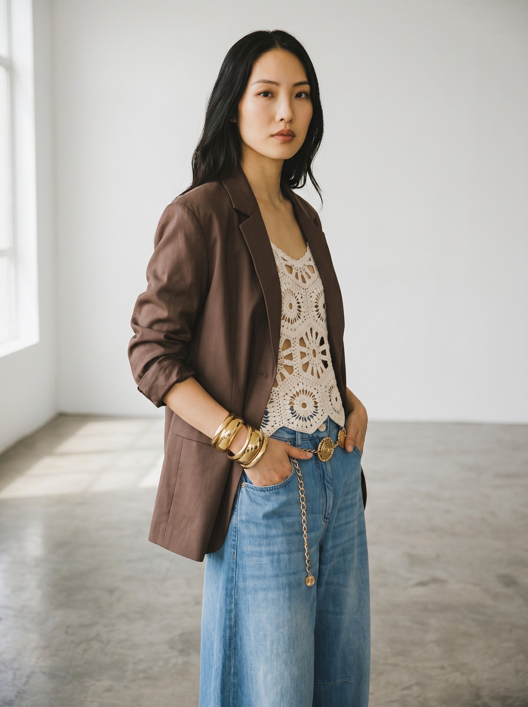 Top scurt crosetat Haveone de dama in stil boho chic cu bretele late culoare bej