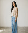 Top scurt crosetat Haveone de dama in stil boho chic cu bretele late culoare bej