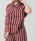 Camasa fara maneci Haveone cu dungi bordeaux si buzunare mari frontale