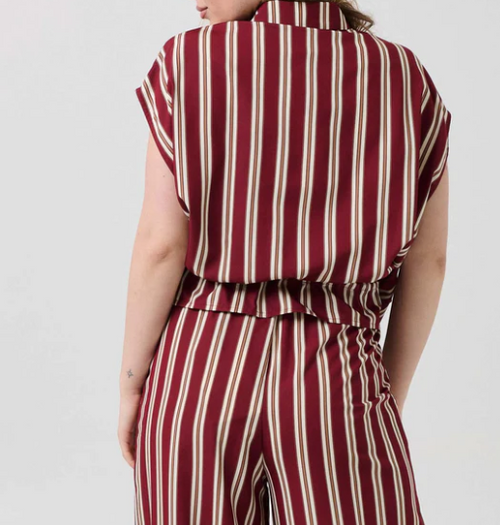 Camasa fara maneci Haveone cu dungi bordeaux si buzunare mari fro