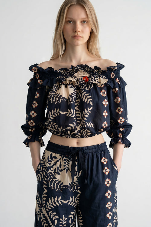 Bluza de dama cu umerii goi Vicolo din bumbac cu imprimeu floral