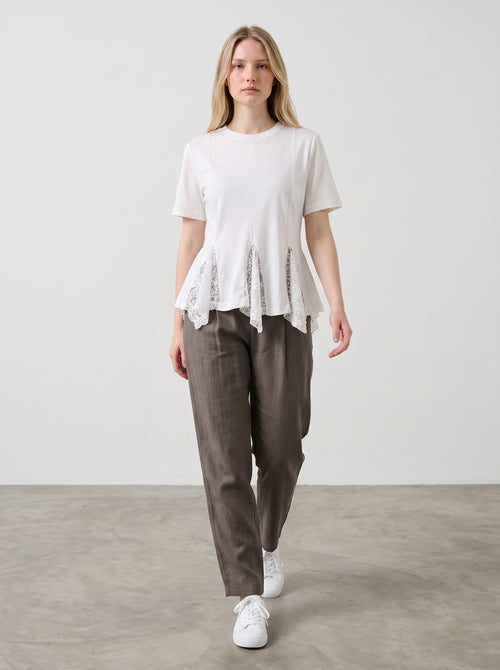 Tricou de dama Haveone din bumbac cu detalii din dantela culoare alb