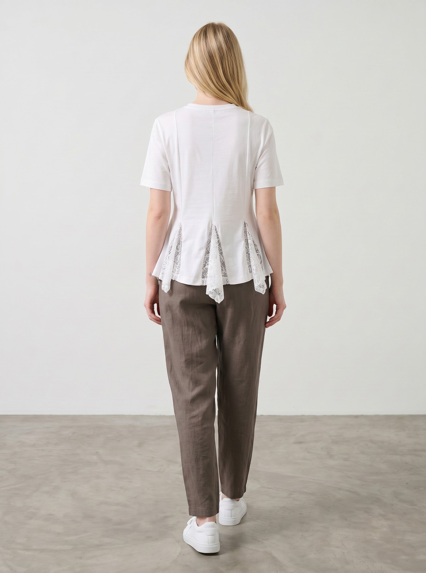 Tricou de dama Haveone din bumbac cu detalii din dantela culoare alb