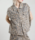 Vesta denim cu imprimeu animalier și floral