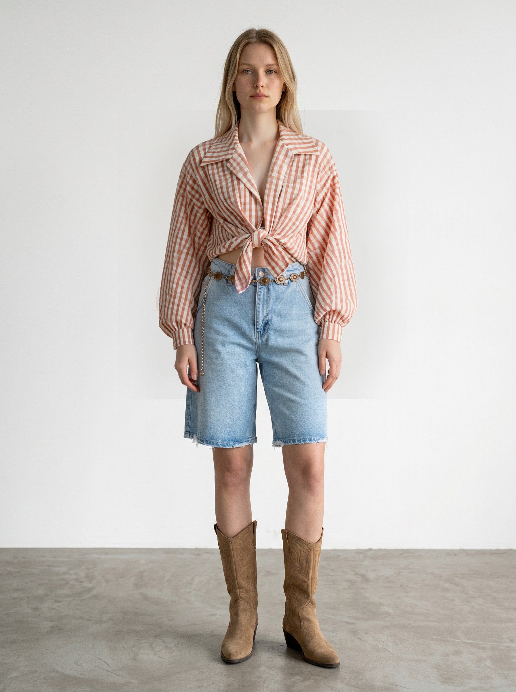 Cămașă Crop Susy Mix cu carouri roz