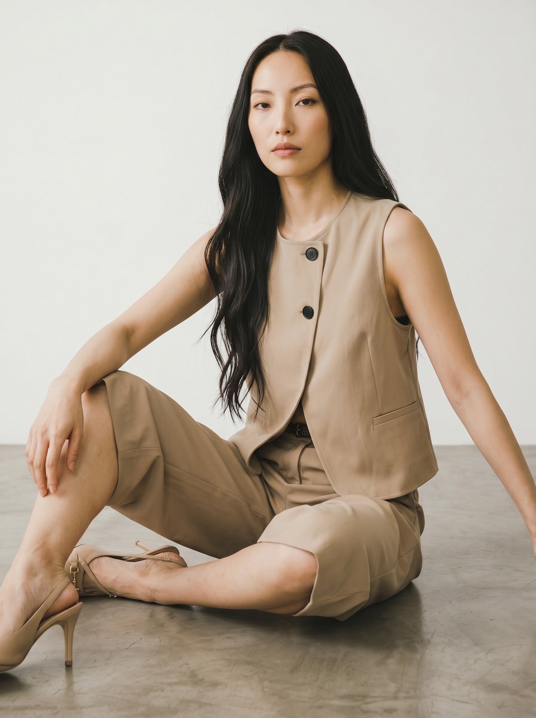 Vesta scurta crop Haveone eleganta din viscoza cu inchidere asimetrica de dama cuoare burro