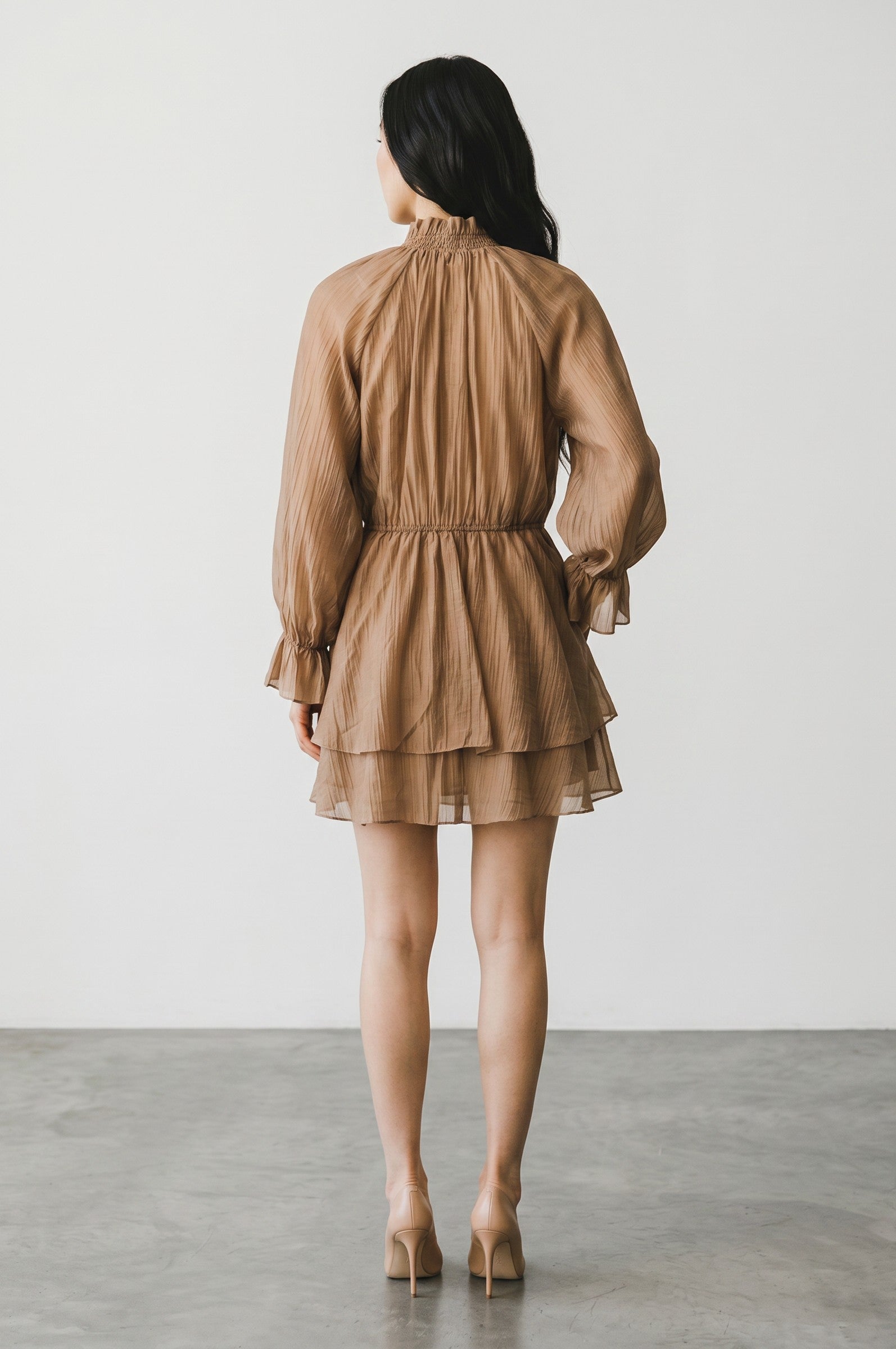 rochie de vara caramel din lyocell cu croială fluida