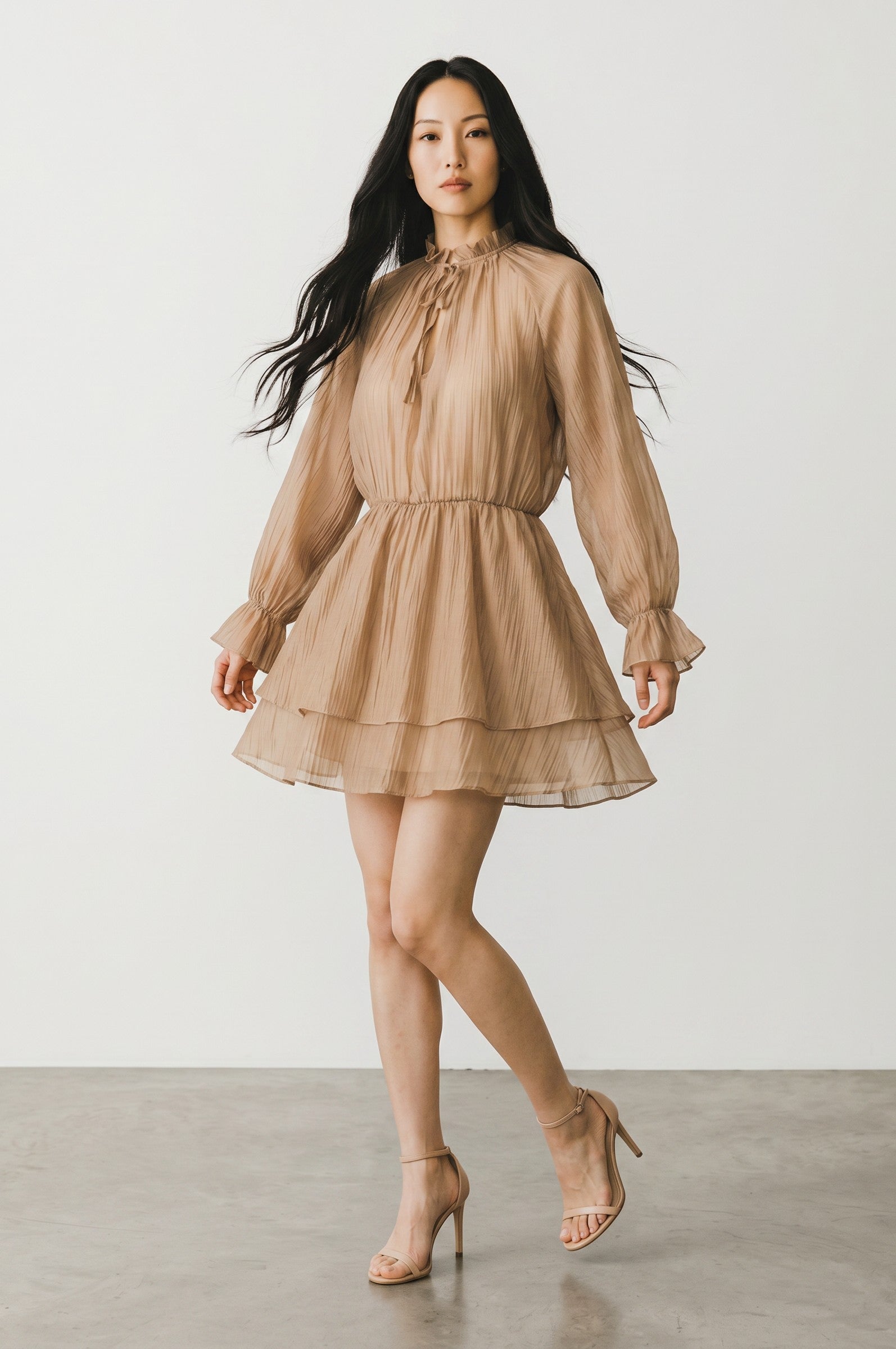 rochie de vara caramel din lyocell cu croială fluida