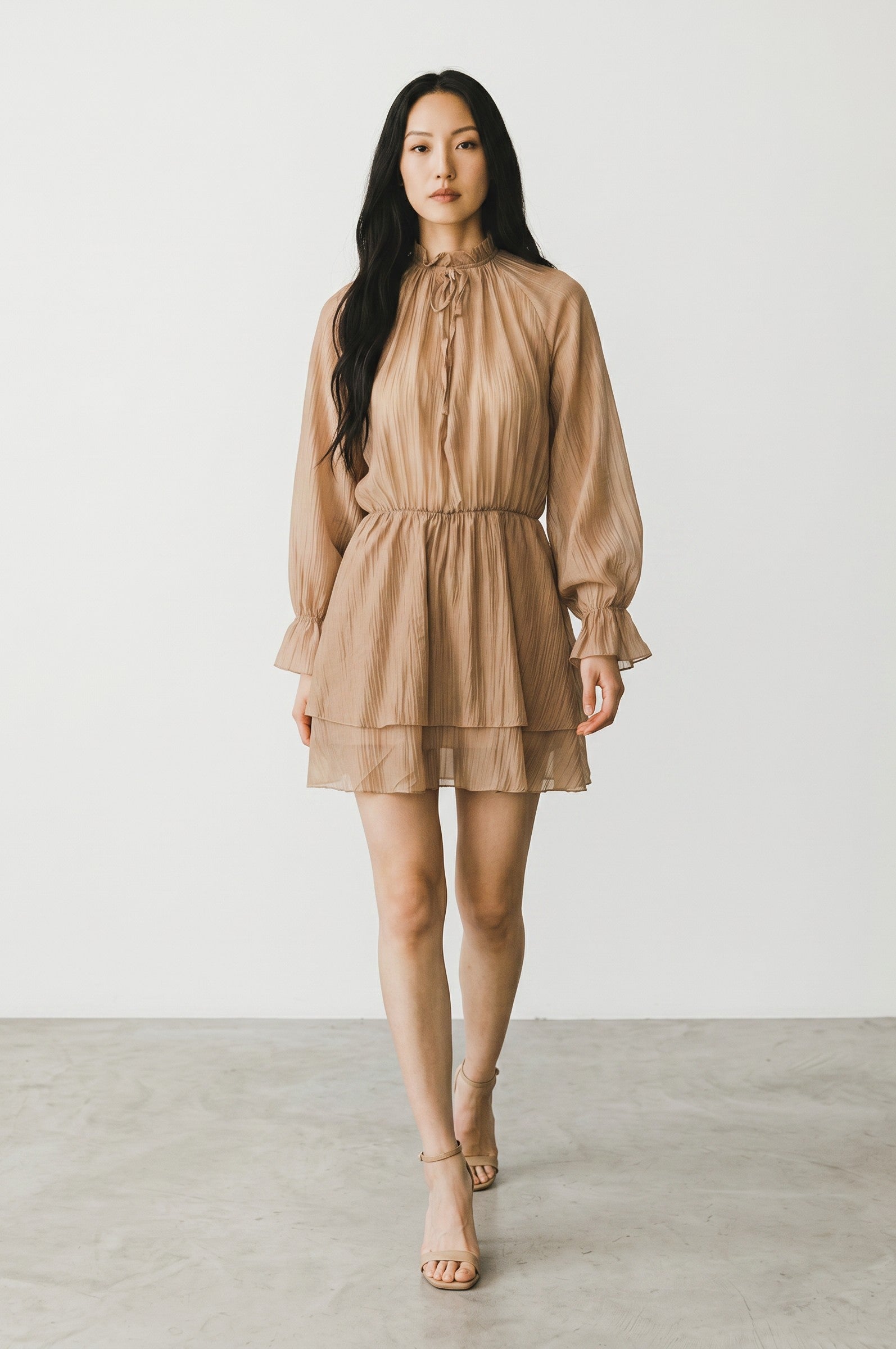 rochie de vara caramel din lyocell cu croială fluida