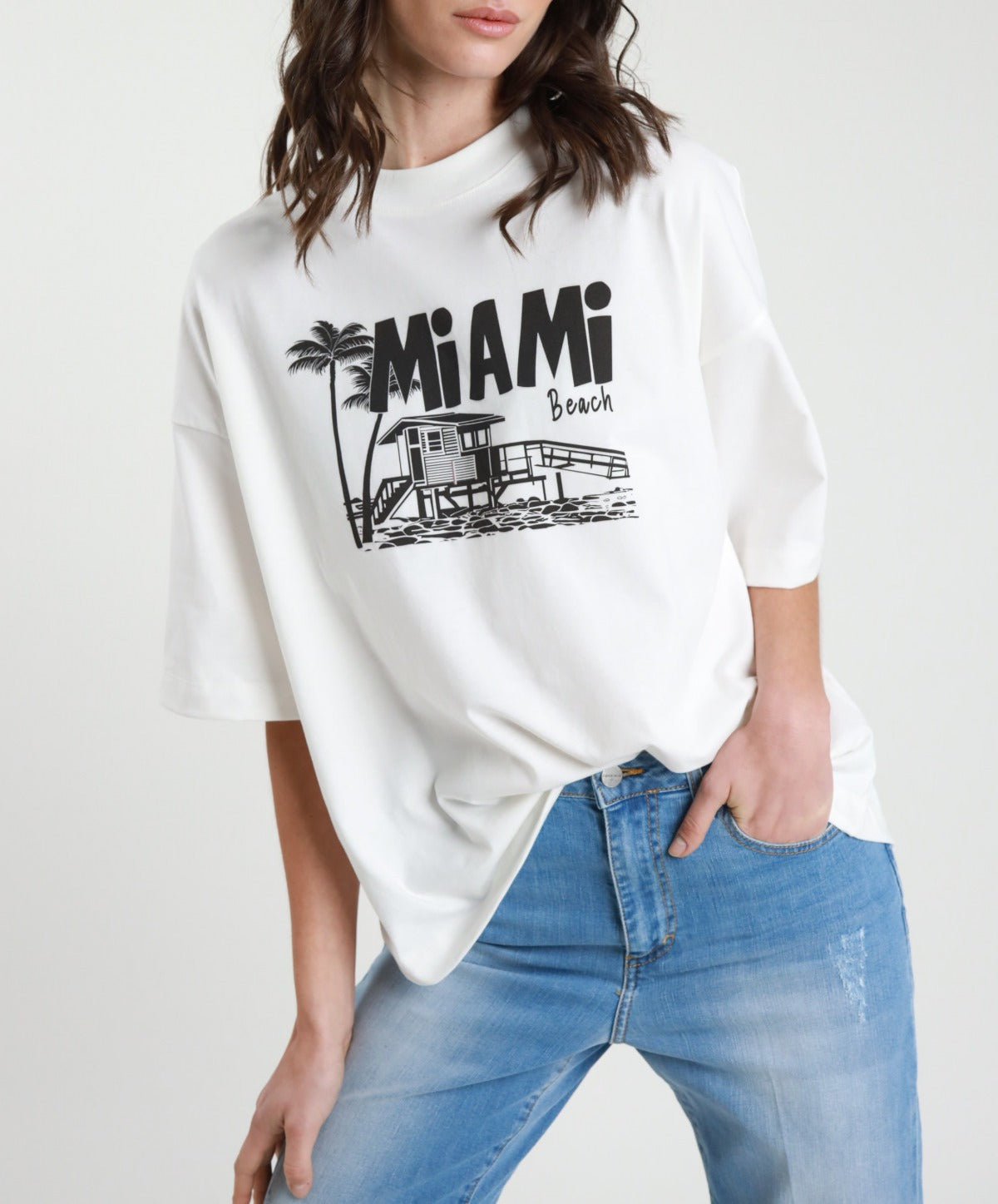 Tricou alb cu imprimeu din 100% bumbac